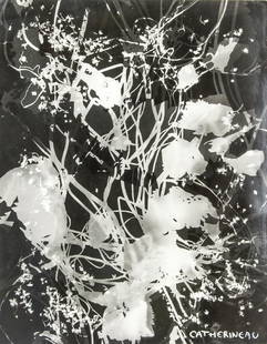 Attr. ROGER CATHERINEAU French 1925-1962 Photogram: Photogram, featuring abstract composition, signed and attributed to Roger Catherineau (French, 1925-1962), 8.9 x 7.1 inch (22.7 x 18 cm), Born in 1925 in Tours, France, and educated in the mediums of