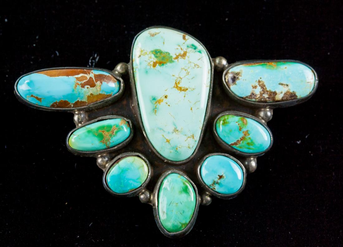 Signed JB Platero Sterling Silver Turquoise Brooch (1 of 4)