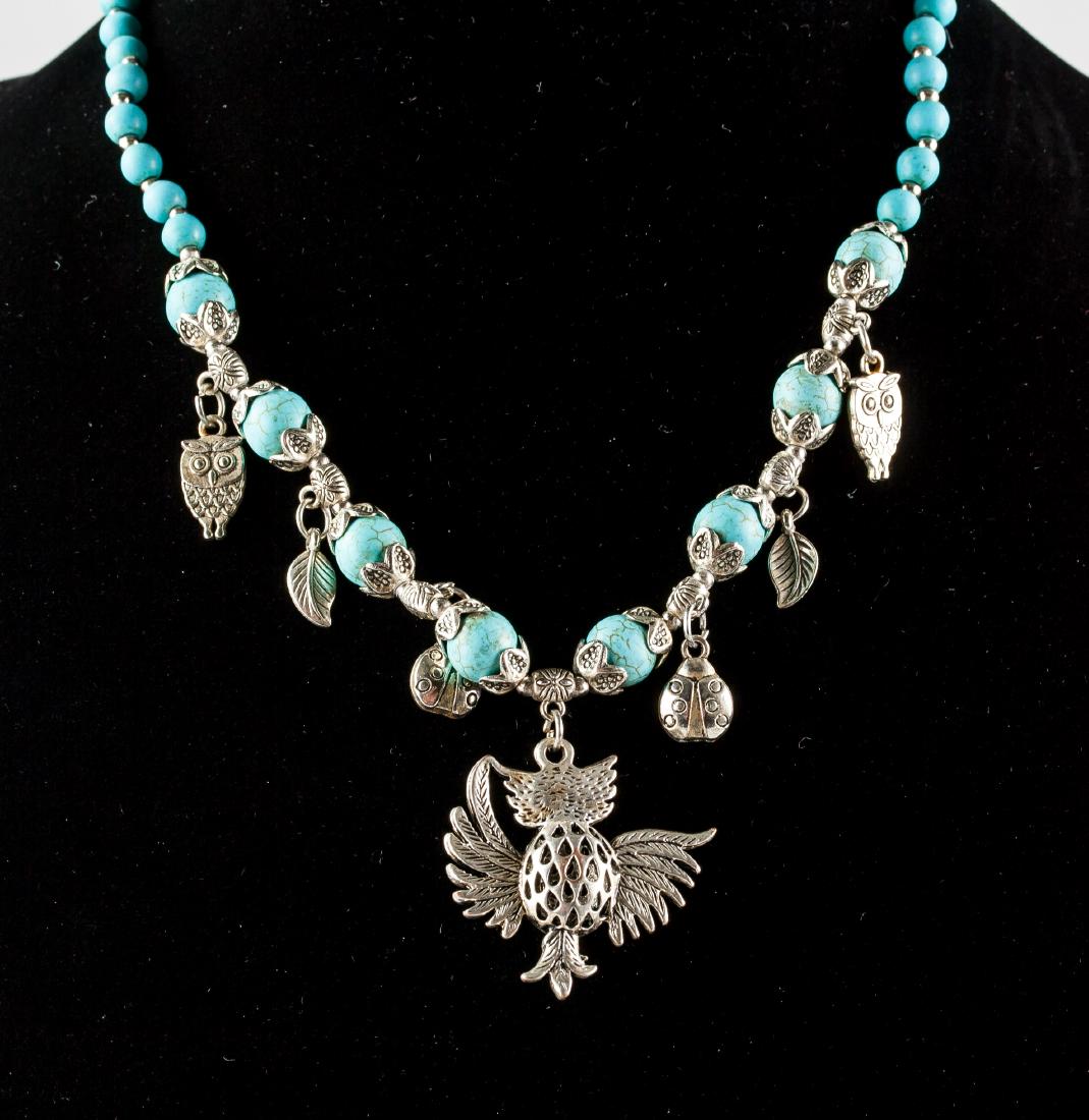 Turquoise & Silver Owl Necklace (1 of 4)