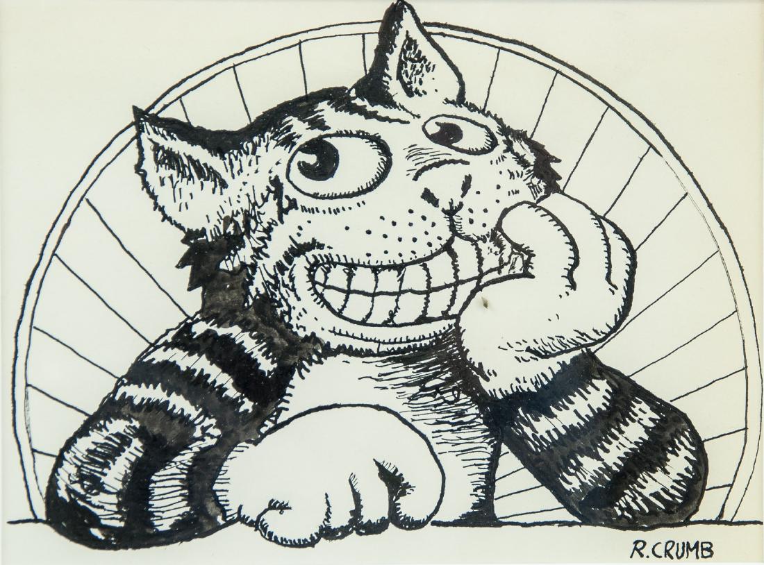 US Pop Art Ink on Paper Cat Signed Robert Crumb (1 of 5)