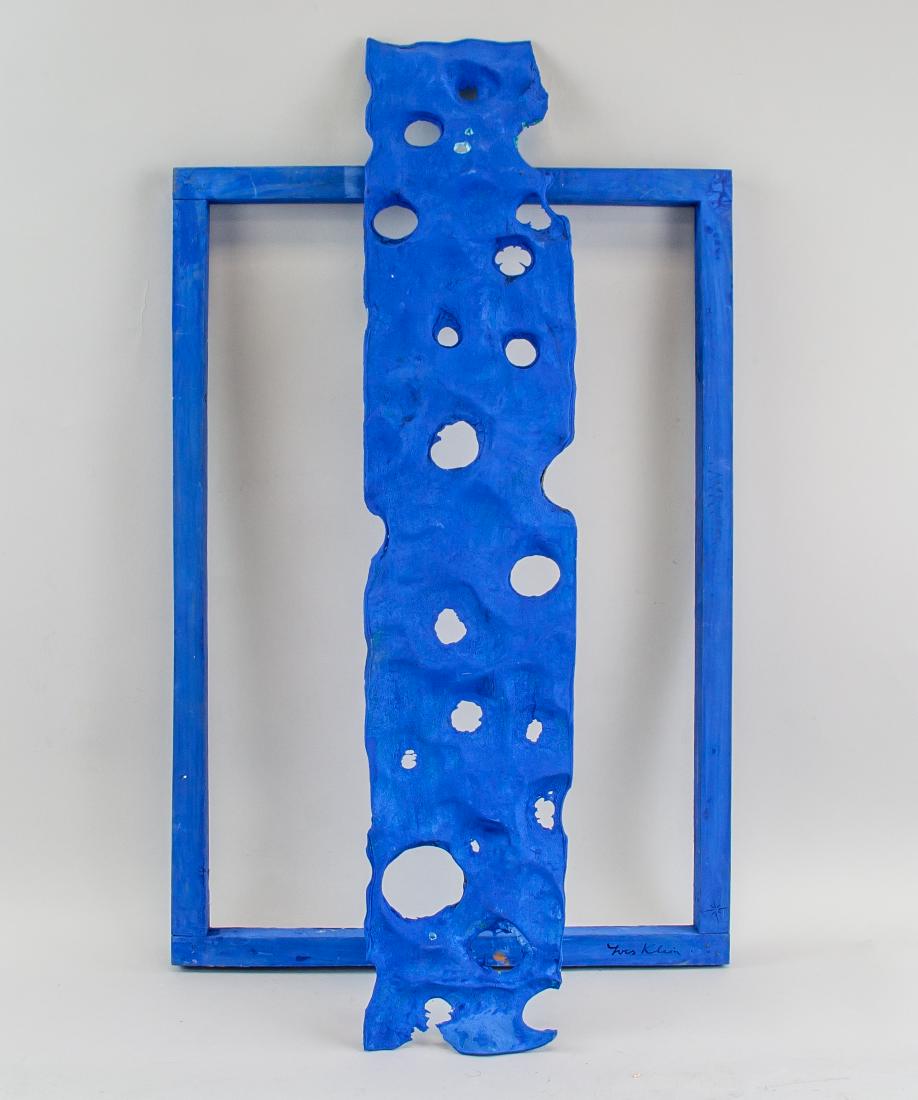 French Nouveau Realisme Mixed Signed Yves Klein: Mixed media artwork including foam, paint and wooden frame. French Nouveau Realisme School. Signed Yves Klein on the lower right side on the wooden frame. Attributed to Yves Klien 1928-1962 French. 24