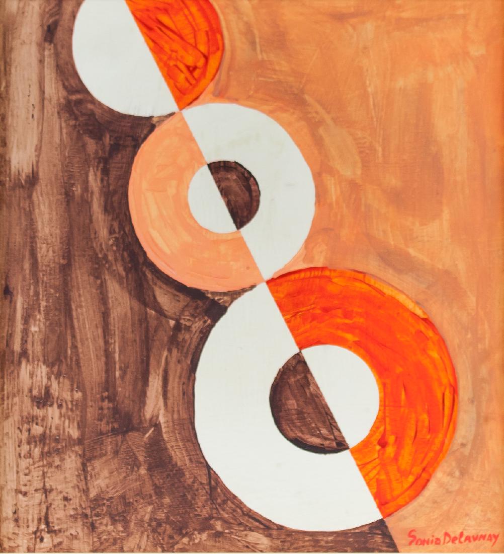 Ukrainian French Orphism Oil Signed Sonia Delaunay: Oil on canvas, stretched and framed. Signed Sonia Delaunay on the lower right corner. 43 x 39.5 cm (17.0 x 15.6 inches). Frame size: 51 x 47 cm (20.1 x 18.5 inches). PROVENANCE: Southern Ontario estat