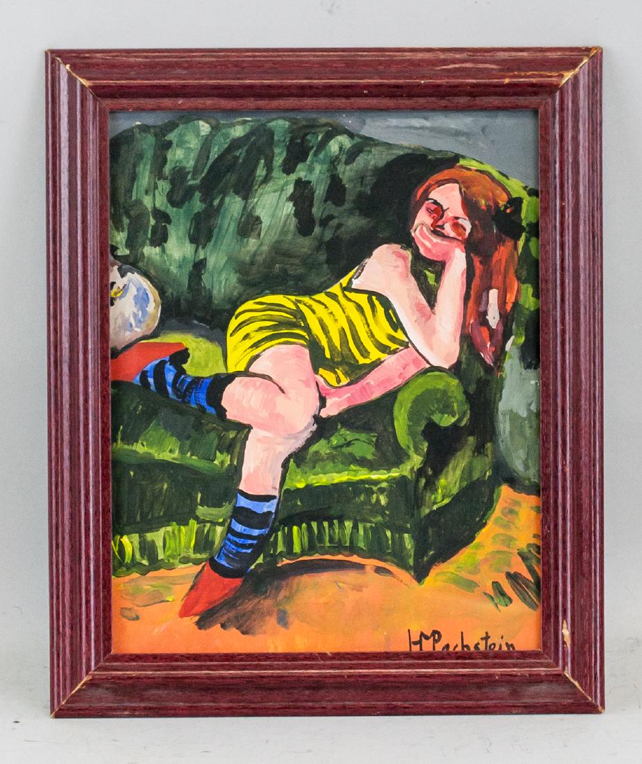 Expressionist Gouache Signed Max Pechstein: Gouache on paper, framed. Featuring a portrait of a girl. Signed HM Pechstein on the lower right corner. Attributed to Hermann Max Pechstein (German, 1881-1955). 24 x 19 cm (9.5 x 7.5 inches). Frame s