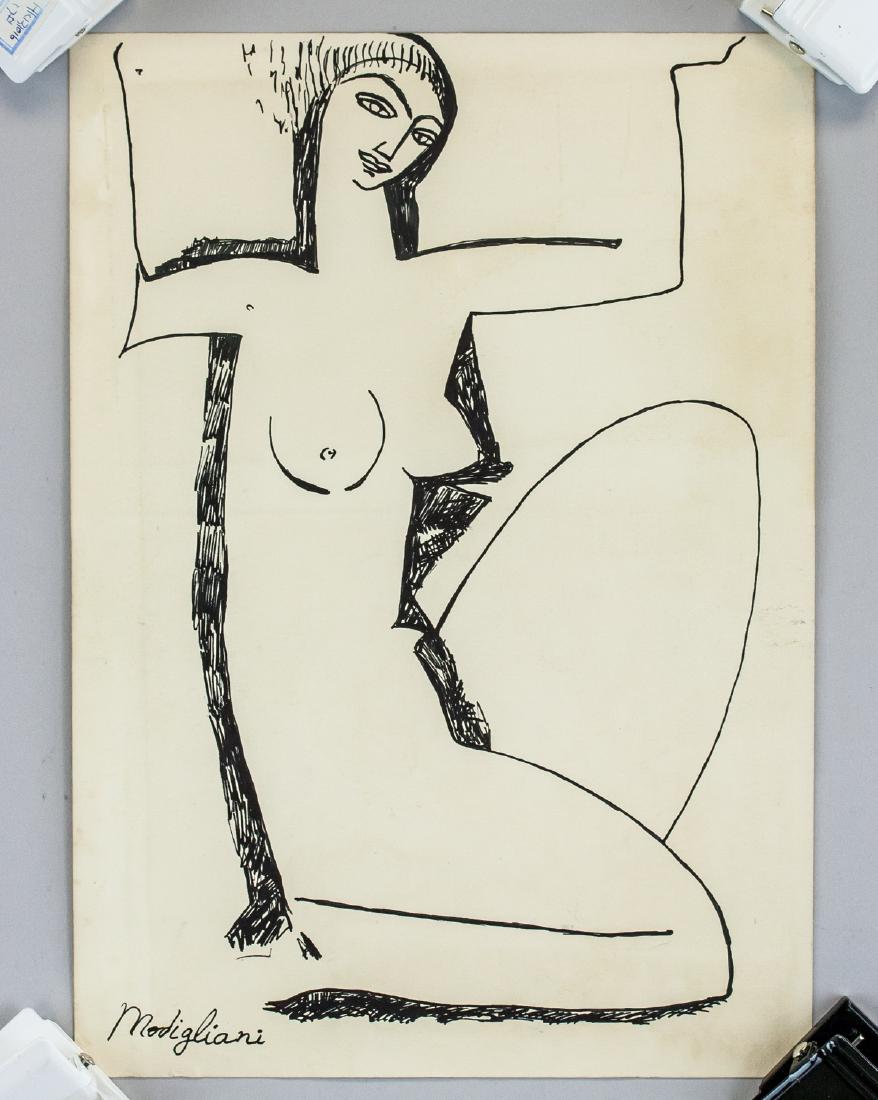 Amedeo Modigliani Italian Cubist Ink on Paper: Ink on paper. Featuring a cubist sketch of nude. Signed Modiigliani on the lower left corner. Attributed to Amedeo Modigliani (Italian, 1884-1920). 29 x 21 cm (11.4 x 8.3 inches). PROVENANCE: Private