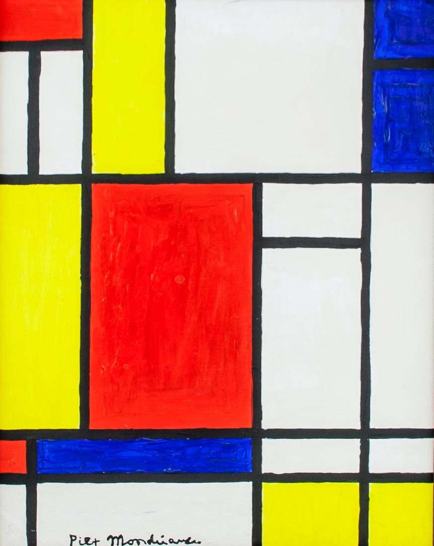 Piet Mondrian Dutch De Stijl Oil on Canvas Signed: Oil on stretched canvas, framed. Featuring an abstract expressionist composition. Signed Piet Mondrian on the lower left corner. 51 x 41 cm (20.1 x 16.1 inches). Frame size: 56 x 46 cm (22 x 18.1 inch