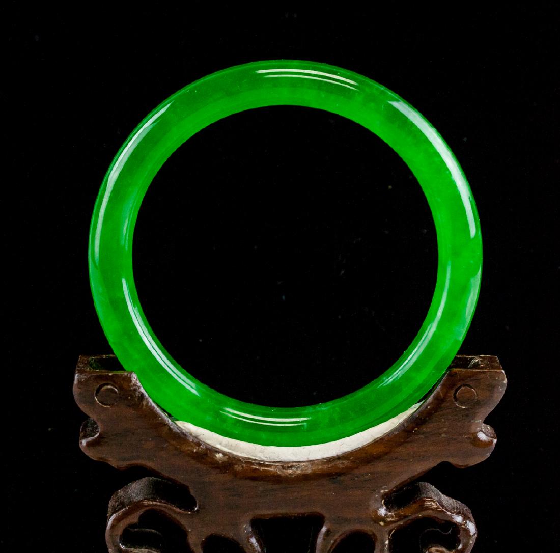 Burma Green Jadeite Carved Bangle (1 of 3)