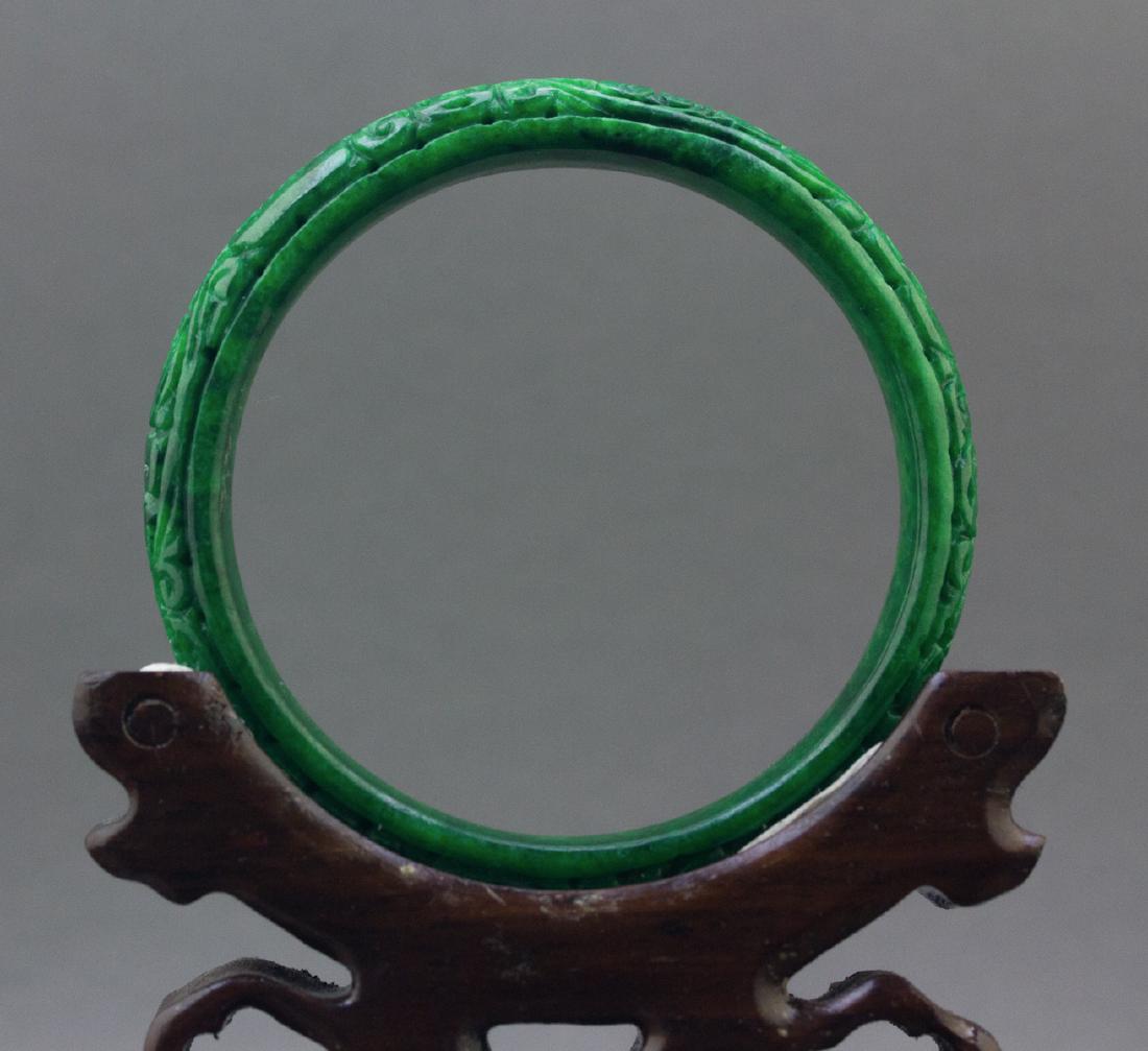 Burma Green Jadeite Carved Bangle (1 of 4)