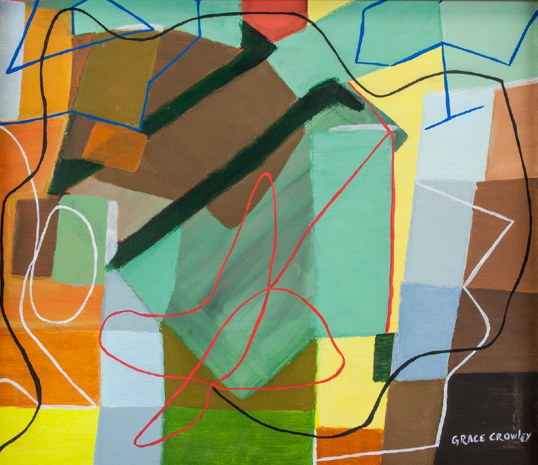 Grace Crowley Australian Modernist Oil on Canvas: Oil on canvas, framed. Featuring an abstract expressionist composition. Signed GRACE CROWLEY (Australian) on the lower right corner. 40.5 x 47 cm (16.0 x 18.5 inches). Frame size: 44 x 50.5 cm (17.3 x