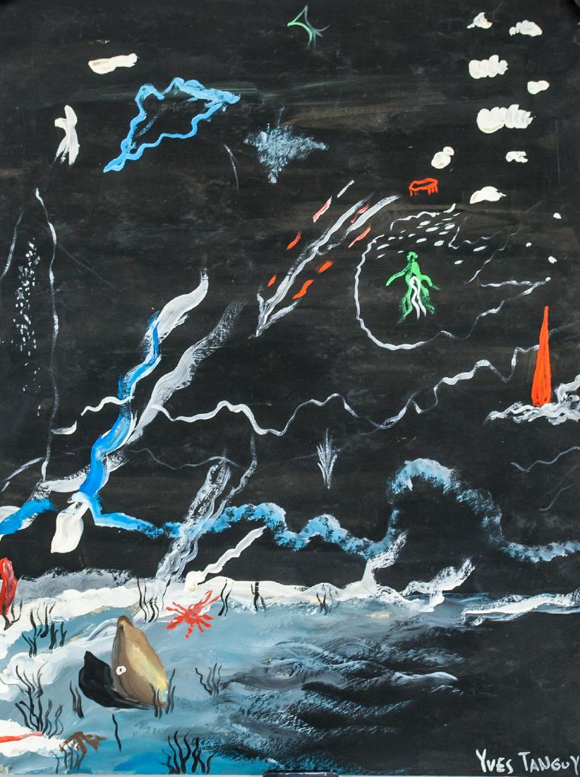 Yves Tanguy French Surrealist Gouache on Paper: Yves Tanguy (1900-1955) was an American-French early Surrealist painter whose work was influential to many noteworthy artists and thinkers, includimg Isamu Noguchi, David Hare, and Roberto Matta. Tang