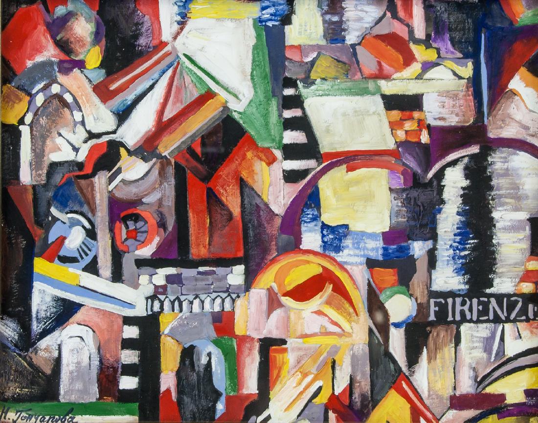 Natalia Goncharova Russian Cubist Gouache/Paper: Gouache on paper, framed. Featuring an abstract suprematist expressionist composition. Signed N. Goncharova on the lower left corner. Attributed to Natalia Goncharova (1881-1962, Russian). 19 x 24 cm 