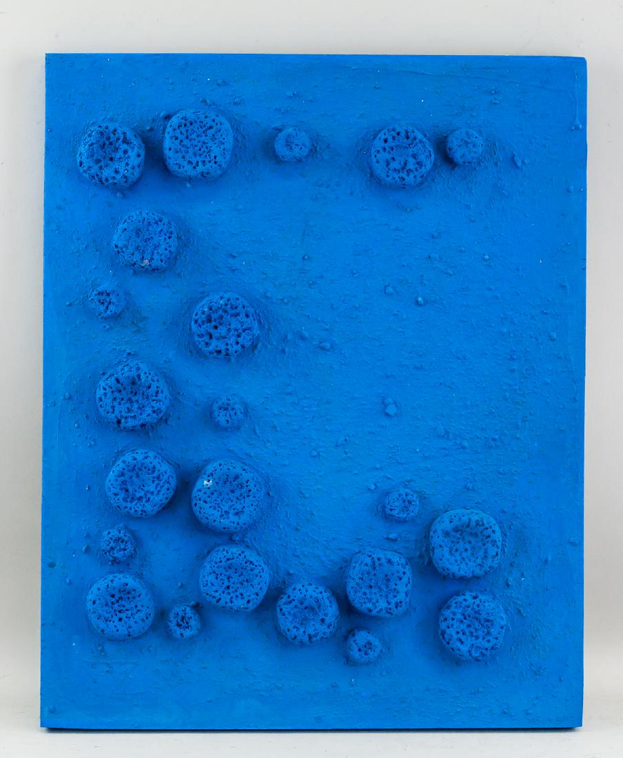 Yves Klein French Minimalism Nouveau Mixed Media: Mixed media, framed. Featuring styrofoam and board. Signed Yves Klein on verso in blue paint. Attributed to Yves Klein (1928-1962, French). 48 x 39 cm (18.9 x 15.4 inches). PROVENANCE: Private Europea