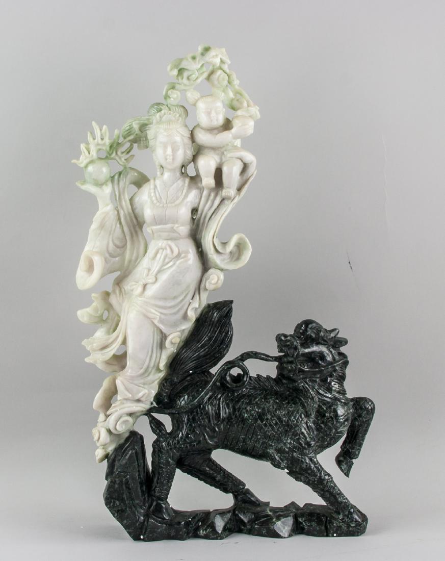 Chinese Green Jade Kirin Delivering Son Statue (1 of 6)