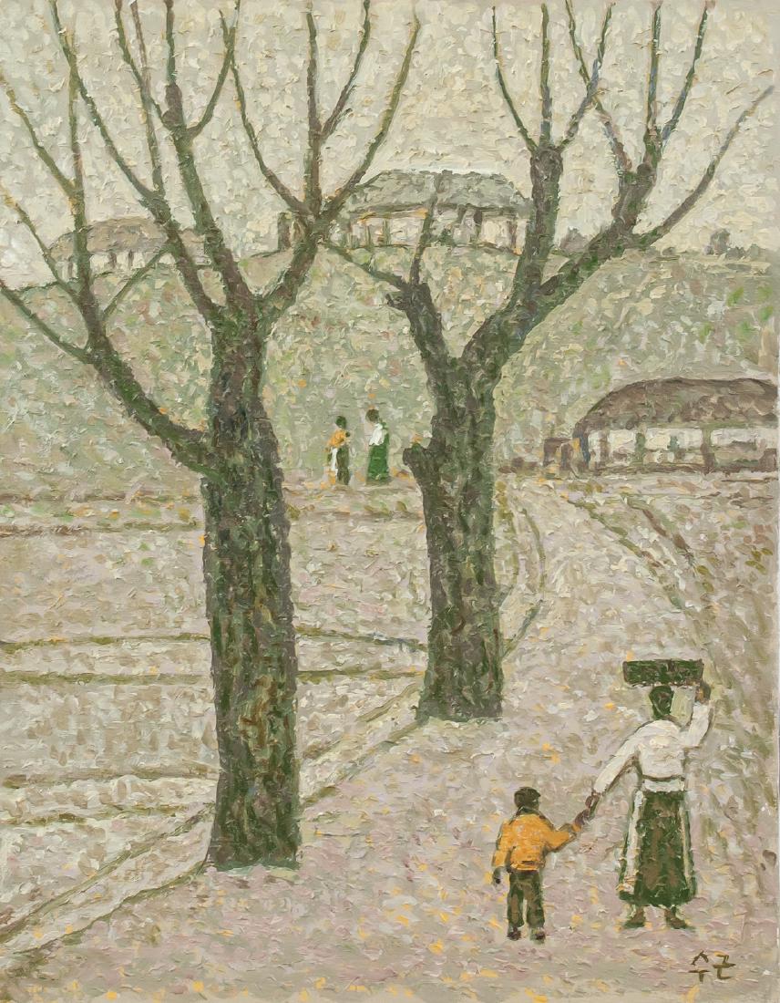Park Su-Guen Korean Oil on Canvas Woman and Son (1 of 7)