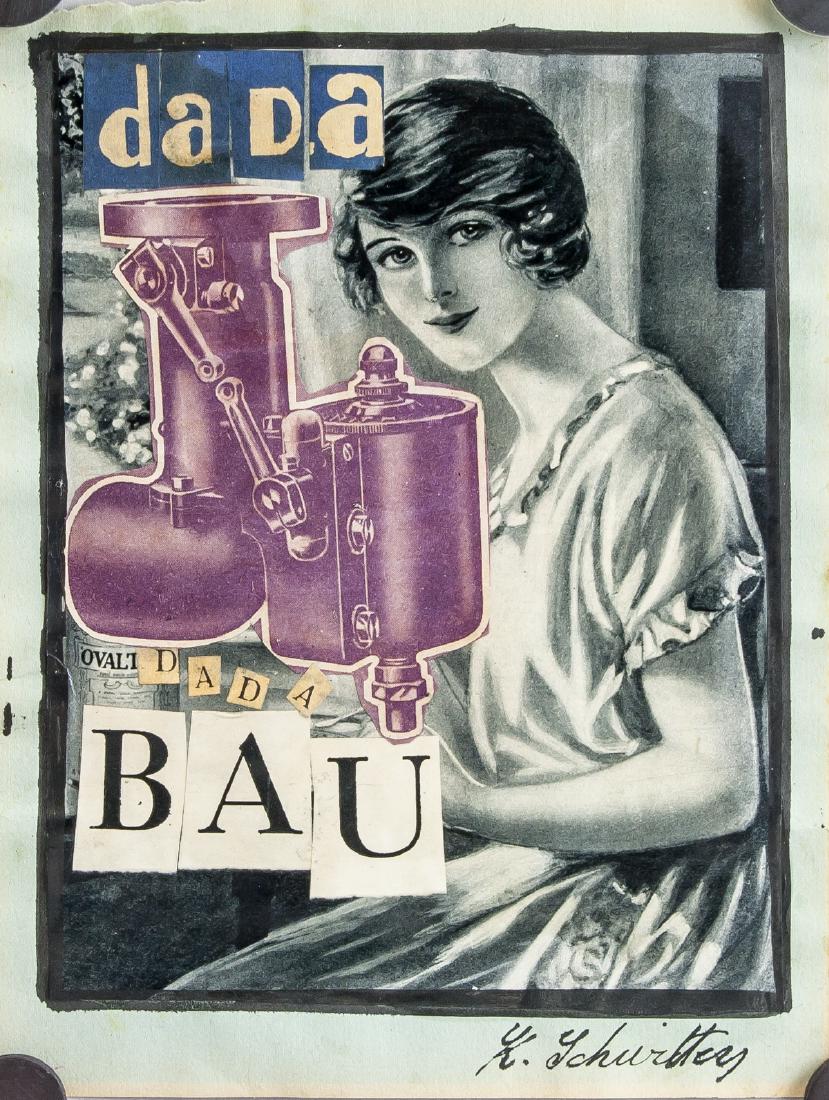 Kurt Schwitters German Dadaist Mixed Media: German Dadaist School. Mixed media on paper. Featuring a collage. Signed K. Schwitters on the lower right corner. Attributed to Kurt Schwitters (1887-1948, German). 20 x 15 cm (7.9 x 5.9 inches). PROV