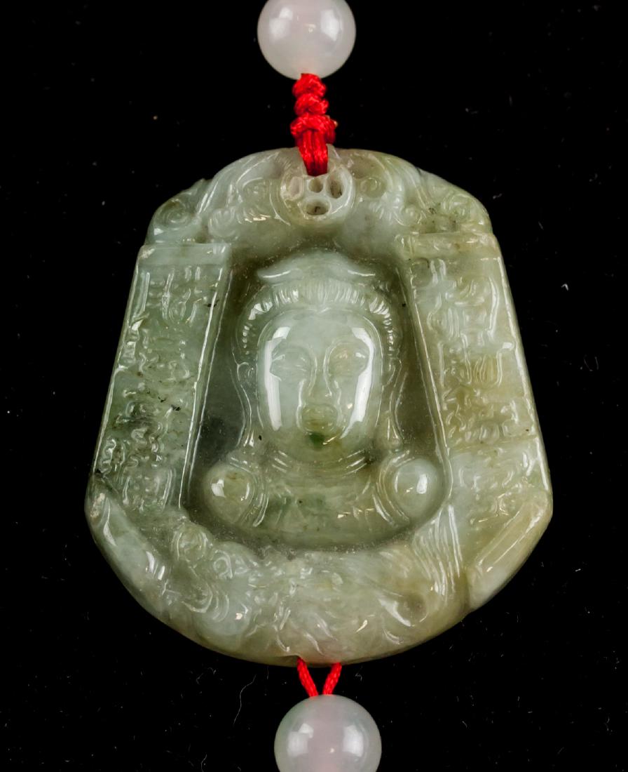 Chinese Green Hardstone Carved Buddha Head Pendant (1 of 2)