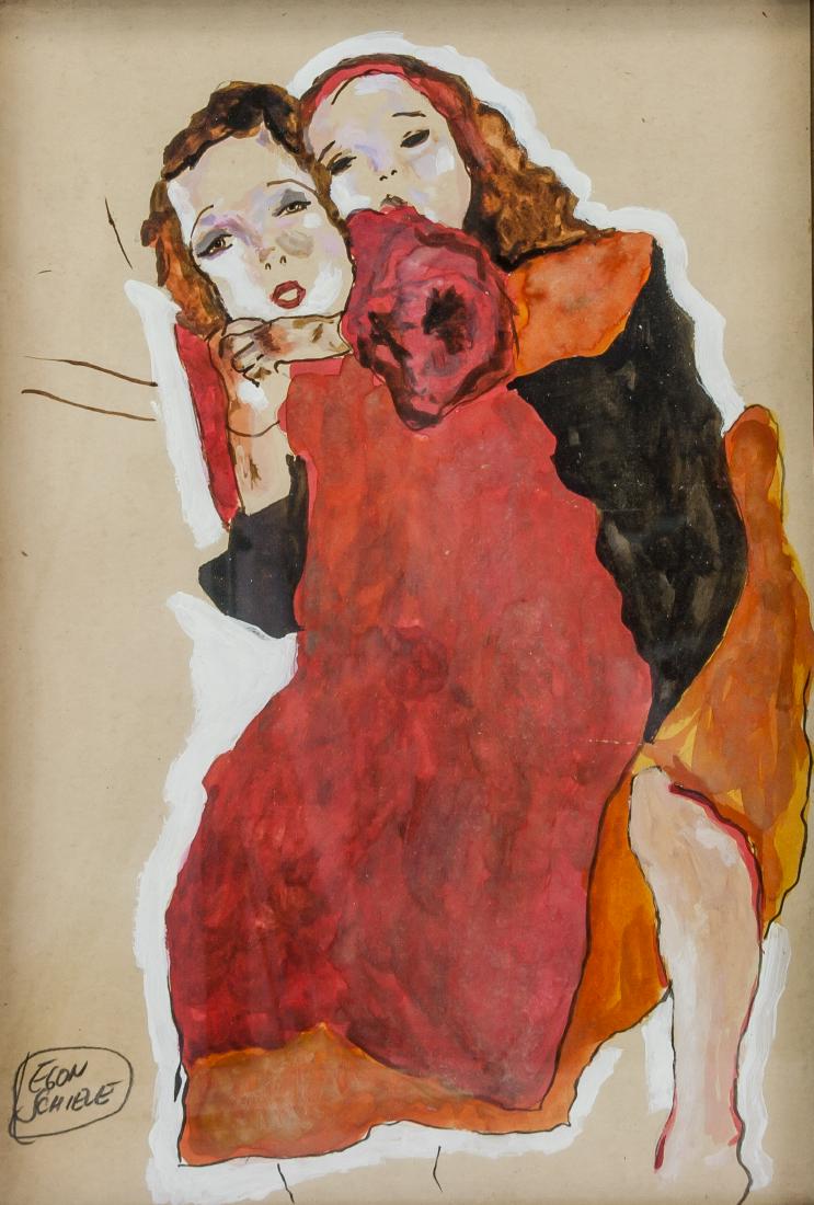 Egon Schiele Austrian Expressionist School Gouache (1 of 5)