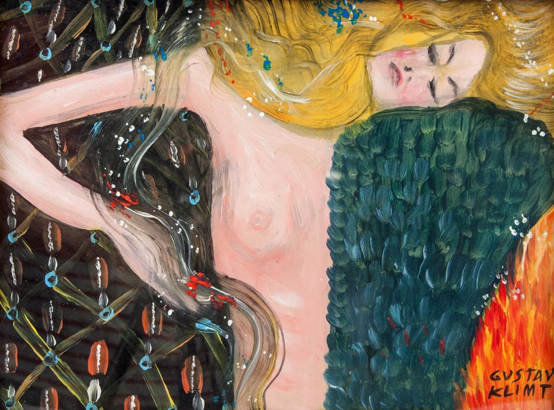 Gustav Klimt Austrian Symbolist Art Nouveau Oil: Oil on paper, framed. Featuring a portrait of a nude woman. Signed Gustav Klimt on the lower right corner. Attributed to Gustav Klimt (1862-1918, Austrian). 23 x 30 cm (9.1 x 11.8 in.) PROVENANCE: Sou