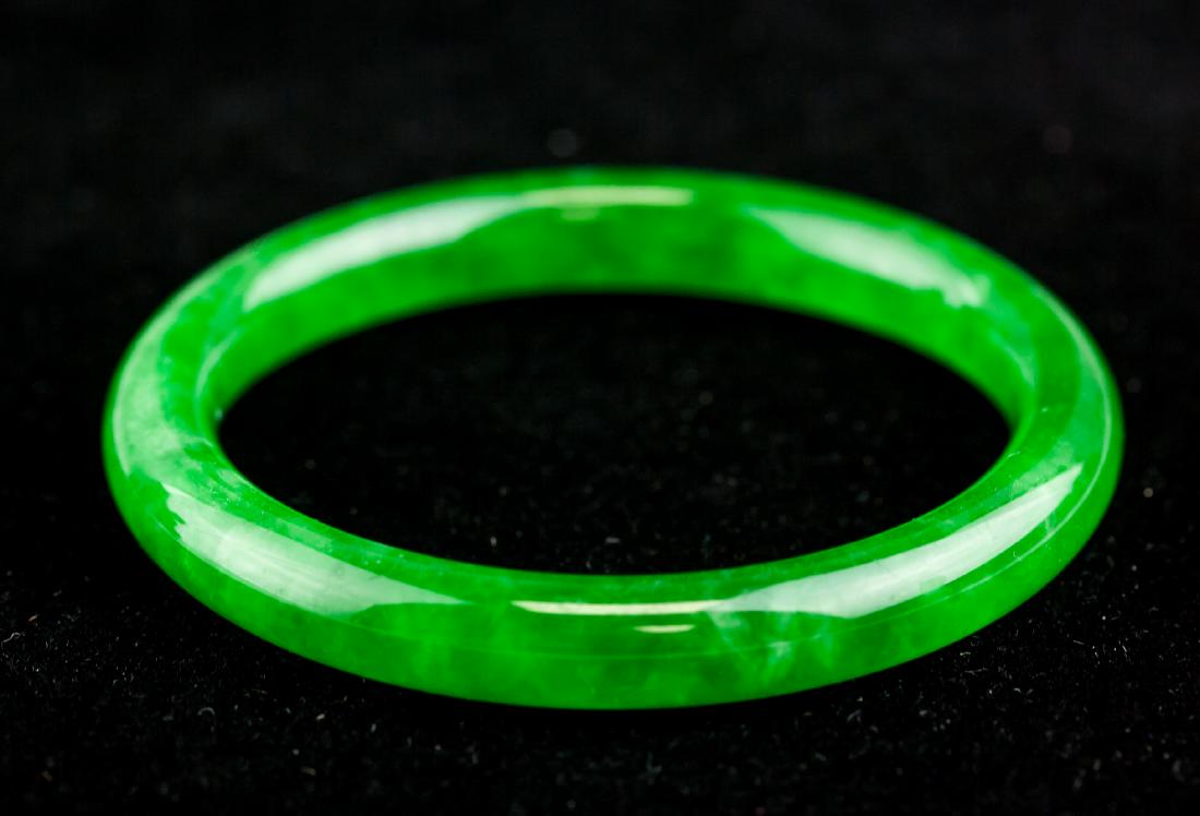 Burma Green Jadeite Carved Bangle (1 of 4)