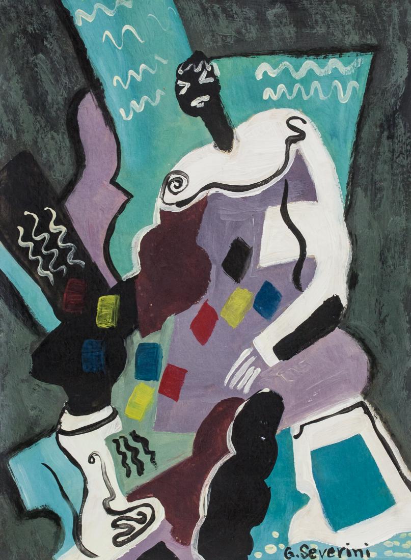 Gino Severini Italian Futurist Gouache on Paper: Gino Severini (1883-1966) was an Italian painter best known for his role as an integral member of the Futurist movement along with Filippo Tommaso Marinetti, Giacomo Balla, Umberto Boccioni, and Carlo