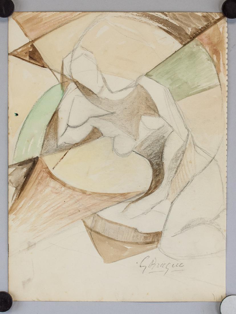 George Braque French Fauvist Mixed Media: Mixed media on paper. Featuring a cubist portrait of nude, composition. Signed G. Braque on the lower right corner. On verso, featuring a sketch of an outline of nude. Attributed to Georges Braque (Fr