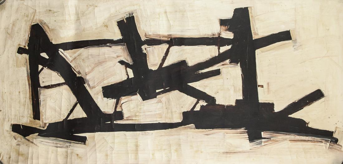 Franz Kline American Abstract Oil on Canvas: Oil on canvas. Featuring an abstract expressionist composition with broad black lines. Signed KLINE on the lower right corner. Stamped on verso and label inscribed Franz Kline / Untitled on verso. Att
