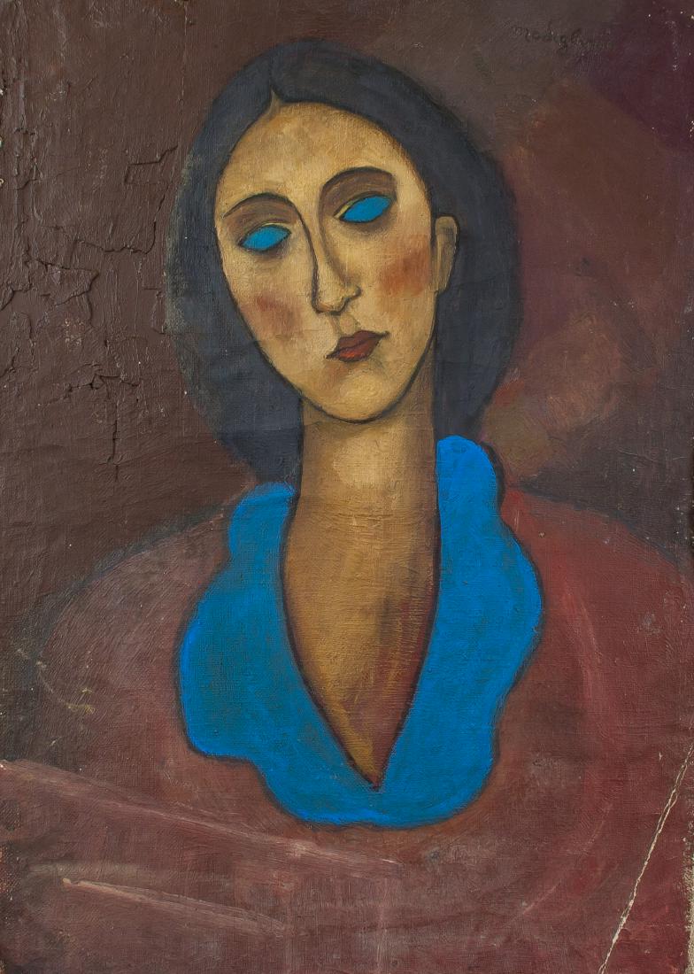 Amedeo Modigliani Italian Fauvist OOC Portrait: Oil on canvas. Featuring a portrait of a woman. Signed Modigliani on the upper right corner. Attributed to Amedeo Modigliani (1884-1920, Italian). 69 x 49 cm (27 x 19.3 inches) on the upper right corn