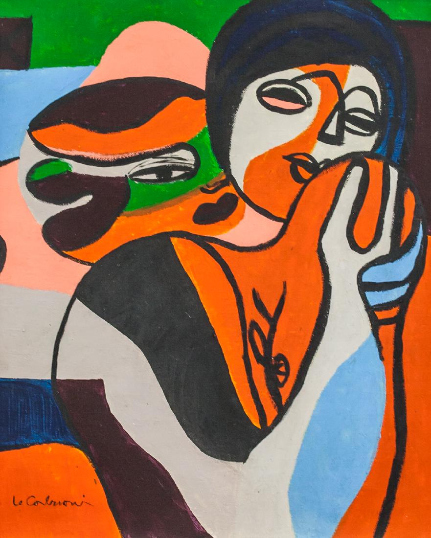 Le Corbusier Swiss Modernist Oil Canvas Portrait: Oil on canvas, framed. Featuring a modernist portrait of a woman. Signed Le Corbusier on the lower left corner. Attributed to Le Corbusier (1887-1965, French-Swiss). 49.5 x 40 cm (19.5 x 16.0 inches).