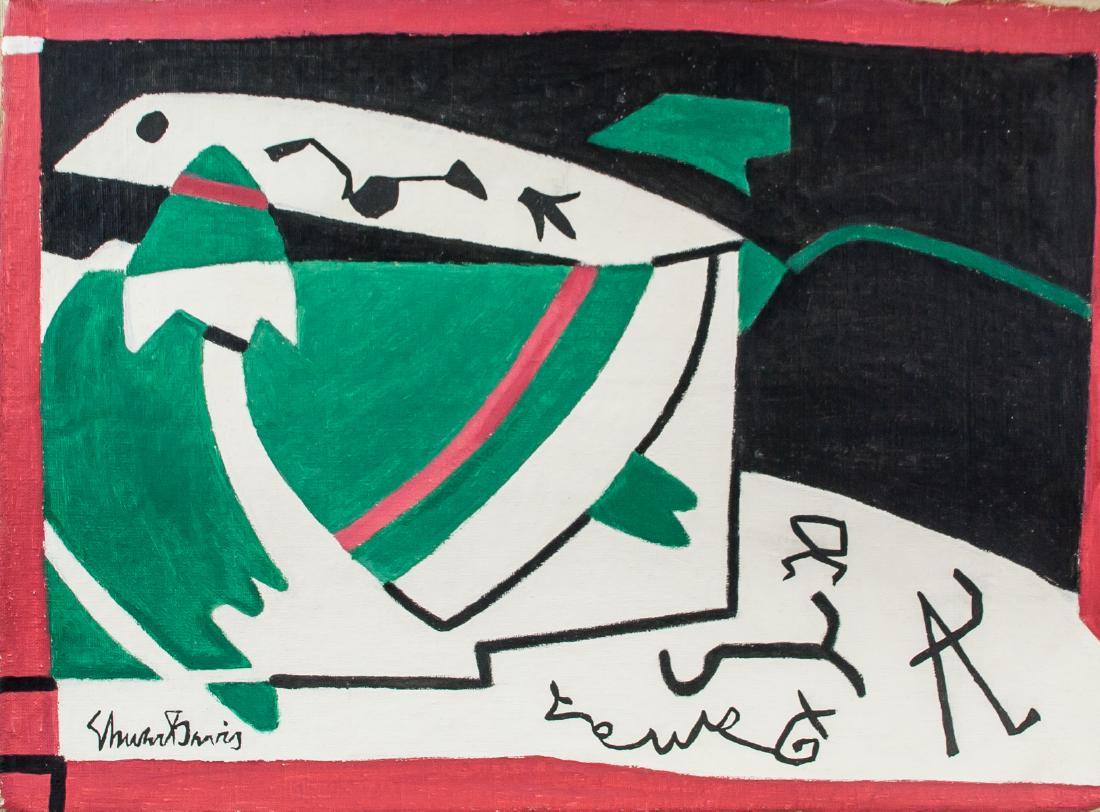 Stuart Davis American Modernist Oil on Canvas: Oil on canvas, unstretched. Featuring a landscape scene. Signed Stuart Davis (1892-1964, American) on the lower left corner. 36 x 49 cm (14.1 x 19.3 inches). PROVENANCE: Upper New York estate Stuart D