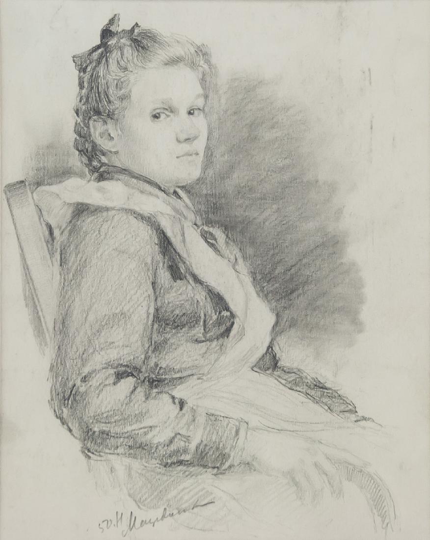 Nikolai Matsedonsky Russian Modernist Pencil Paper: Pencil on paper, framed. Featuring a portrait of a girl. Inscribed 50 and signed H. Matsedonsky on the lower edge. Inscribed u 7/50/16 and A-mc 22 on the lower left corner of verso. Inscribed and sign