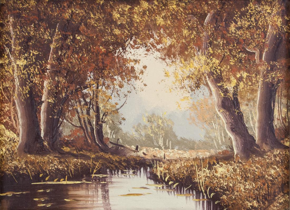 Signed Verheul Dutch School Oil on Canvas: Oil on canvas, framed. Featuring a landscape scene of forest. Signed Verheul (1897-1971, Dutch). on the lower left corner. 30.5 x 40.5 cm (12.0 x 15.9 inches). Framed size: 41 x 51 cm (16.1 x 20.1 inc