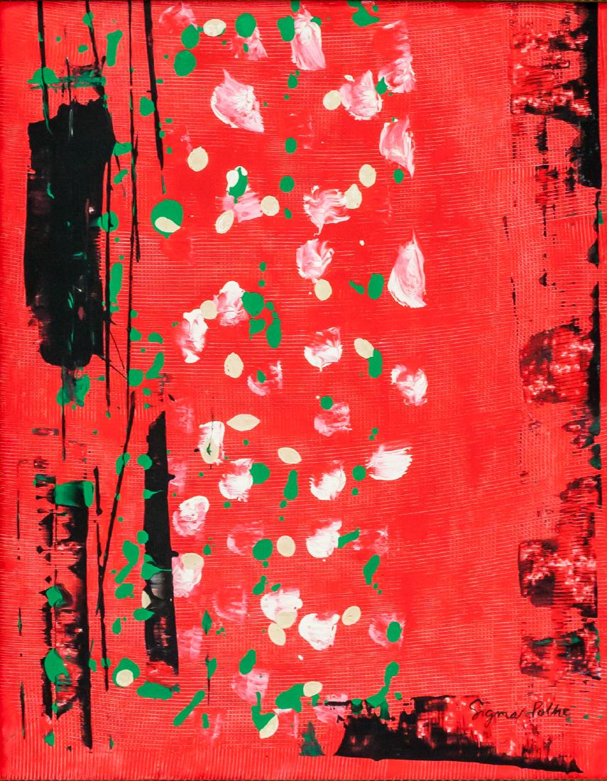 Sigmar Polke German Pop Oil on Canvas: Oil on canvas, framed. Featuring an abstract expressionist composition. Signed Sigmar Polke on the lower right corner. Attributed to Sigmar Polke (1941-2010, German). 50.5 x 40.5 (19.75 x 16 inches). 