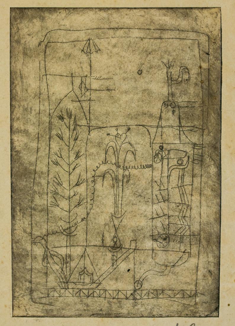 Paul Klee German Expressionist Linocut on Paper: Linocut on paper. Featuring a composition. Signed Klee on the lower right corner. Stamped GH on verso. Attributed to Paul Klee (1879-1940, Swiss). 25 x 17 cm (9.75 x 6.75 inches) Paul Klee (1879-1940)