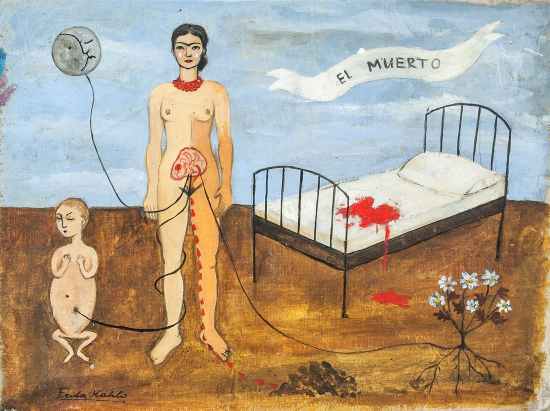 Frida Kahlo Mexican Surrealist Oil on Canvas: Oil on canvas, framed. Featuring a self-portrait in a surrealist landscape scene. Signed Frida Kahlo on the lower left corner. Attributed to Frida Kahlo (1907-1954, Mexican). 27 x 35 cm (10.6 x 13.8 i
