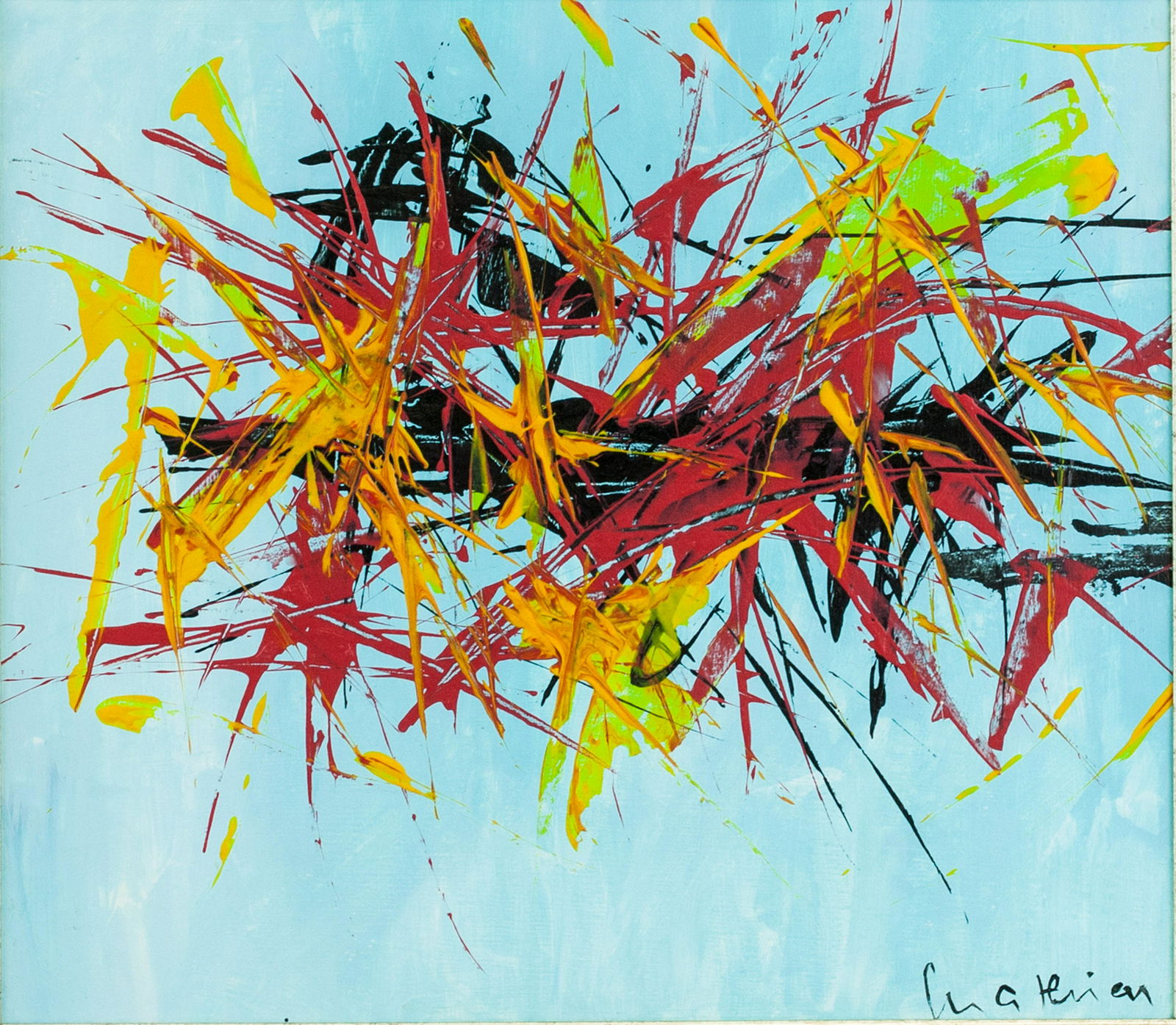 Georges Mathieu French Abstract Oil on Canvas: Oil on canvas, framed. Featuring an abstract expressionist composition. Sighed G mathieu on the lower right corner. Attributed to Georges Mathieu (1921-2012, French). 36 x 40.5 cm (14.1 x 16.0 inches)