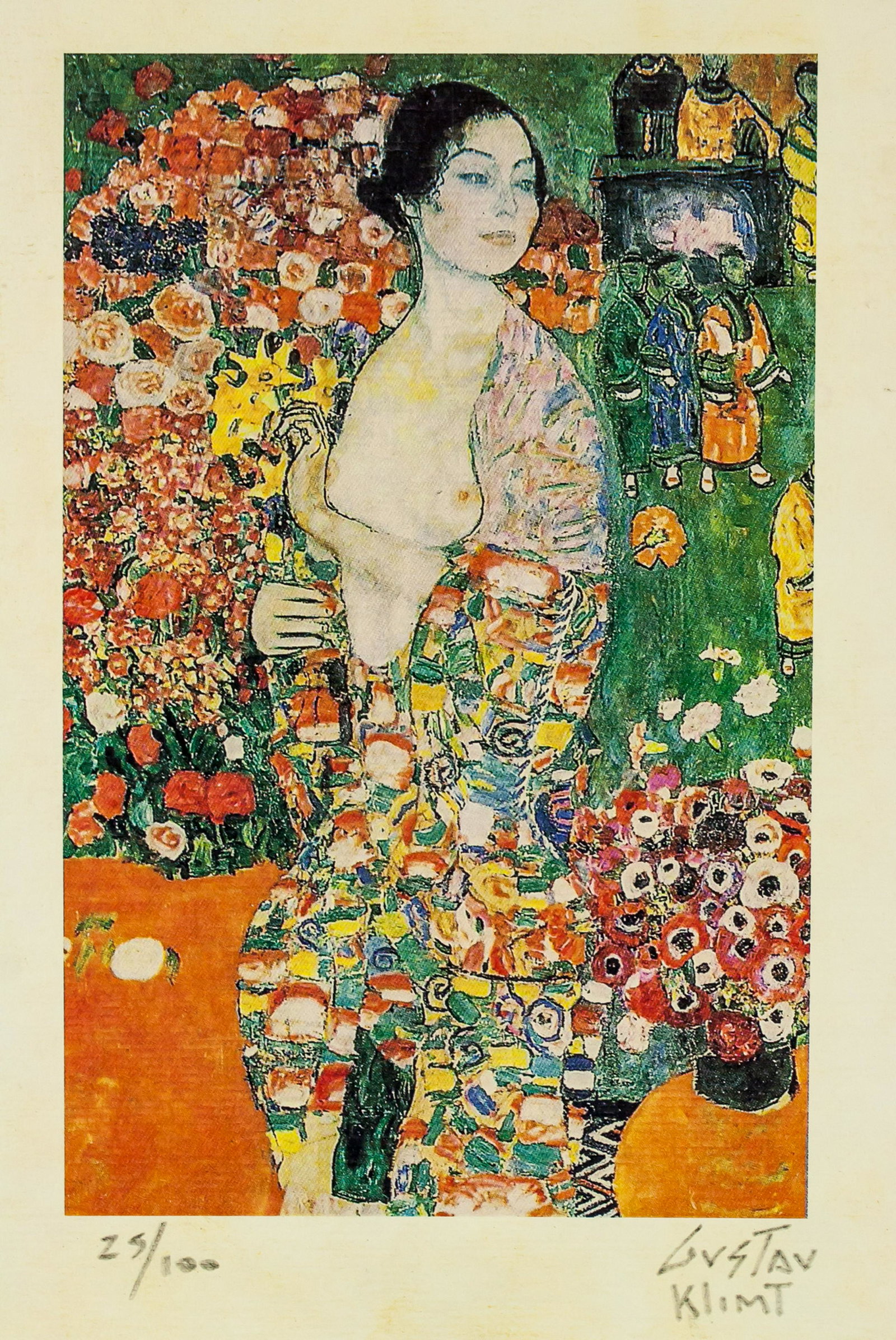 Gustav Klimt Austrian Nouveau Signed Litho 25/100: Lithograph on paper. Featuring a portrait of a nude. Signed GUSTAV KlimT and inscribed 25/100 on the lower right and lower left corner. Stamp inscribed GUSTAV KLIMT / "GRABADO" / 1912 / COL.: GRABADO 