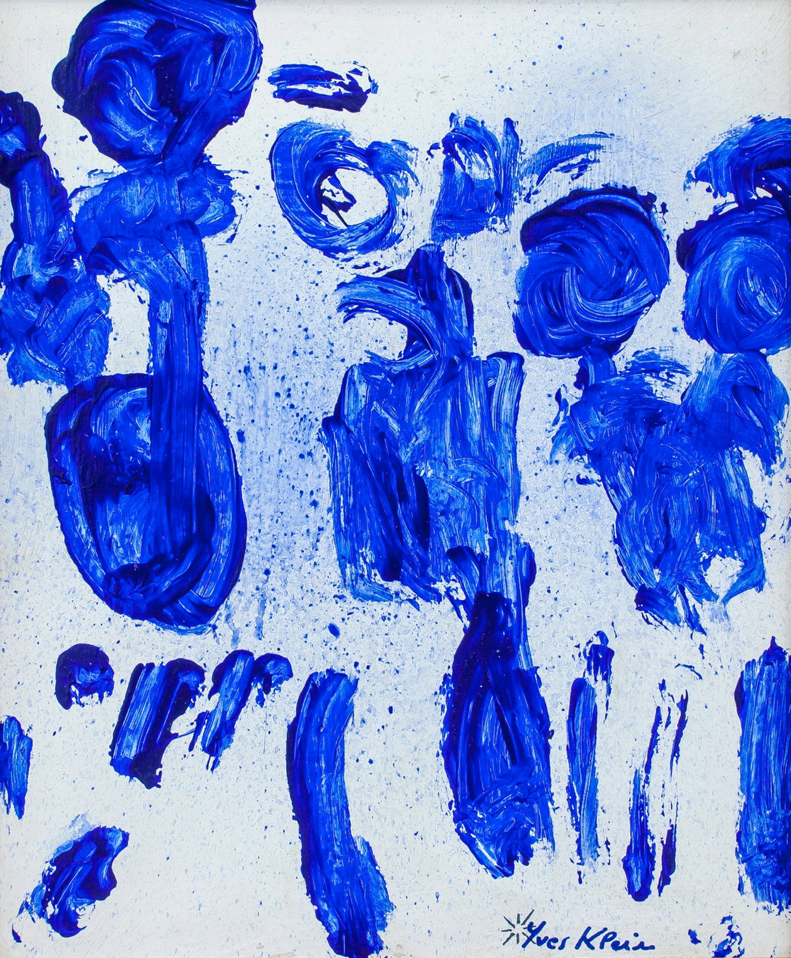 Yves Klein French Abstract Oil on Canvas: Oil on canvas, framed. Featuring abstract expressionist composition. French Minimalism Nouveau Realisme School, signed Yves Klein on the lower right corner. Attributed to Yves Klein (1928-1962, French