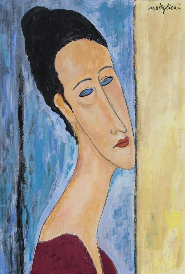 Amedeo Modigilani Italian Fauvist Tempera on Paper: Tempera on paper. Featuring a portrait of a woman. Signed modigliani on the upper right corner. Attributed to Amedeo Modigliani (1884-1920, Italian). 35 x 24 cm (13.75 x 9.75 inches). PROVENANCE: Priv