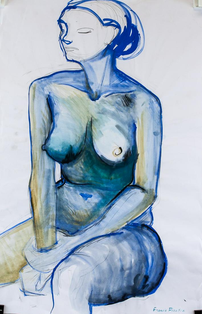Francis Picabia French Dadaist Mixed Media Paper: Mixed media on paper. Featuring a nude portrait. Signed Francis PIcabia on the lower right corner. Attributed to Francis Picabia (1879-1953, French). 68.5 x 44 cm (26.75 x 17.25 inches). PROVENANCE: S