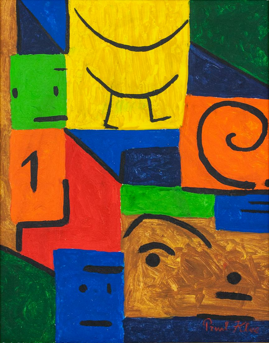 Paul Klee Swiss Modernist Oil on Canvas: Oil on canvas, framed. Featuring an abstract expressionist composition. Signed Paul Klee on the lower right corner. Attributed to Paul Klee (1879-1940, Swiss). 49 x 39 cm (19.25 x 15.25 inches). Frame