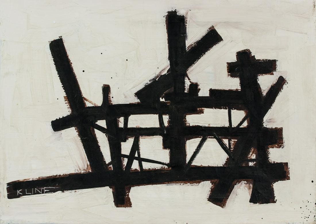 Franz Kline American Abstract Oil Hauser & Orchard: Oil on canvas. Featuring an abstract expressionist compositio with broad black lines. Signed KLINE on the lower left corner. Gallery label affixed to verso inscribed HAUSER & ORCHARD GALLERY with insc