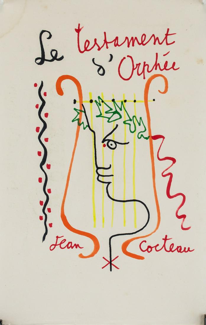 Jean Cocteau French Surrealist Mixed Media Paper: Mixed media on paper. Featuring a surrealist portrait. Signed Jean Cocteau on the lower edge. Attributed to Jean Cocteau (1889-1963, French). 25 x 16 cm (9.75 x 6.25 in). PROVENANCE: Southern Ontario 