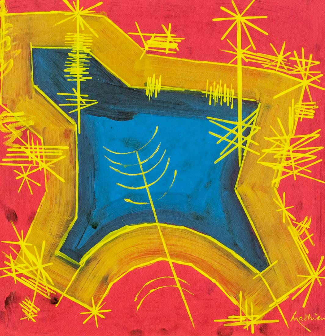 Georges Mathieu French Fauvist Oil on Canvas: Oil on canvas, framed. Featuring an abstract expressionist composition. Signed Mathieu on the lower right corner. Attributed to Georges Mathieu (1921-2012, French). 46 x 46 cm (18 x 18 inches). Framed