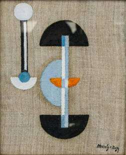 Laszlo Moholy-Nagy Hungarian Abstract Oil Canvas: Oil on canvas, framed. Featuring an abstract expressionist composition. Signed Moholy-Nagy on the lower right corner. Attributed to Laszlo Moholy-Nagy (1895-1946, Hungarian). 31 x 26 cm (13 x 11 inche