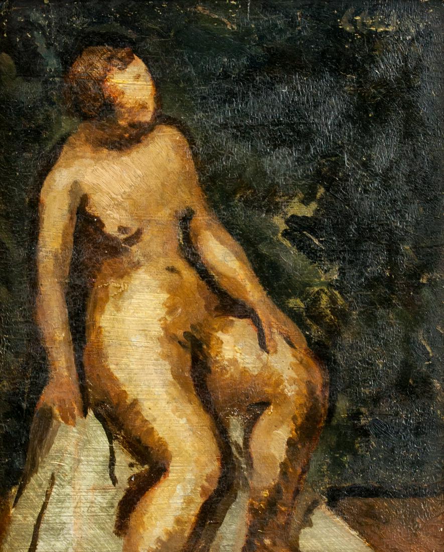 Paul Colin French Cubist Oil on Canvas Nude 1952: Oil on canvas, framed. Featuring a seated nude. Unsigned. A label affixed to verso inscribed ETUDE TAJAN with Ref: 223725/99 / Estimate: 1000/1500 / Vente: 104/01 / Artist: COLiN. In pencil inscribed