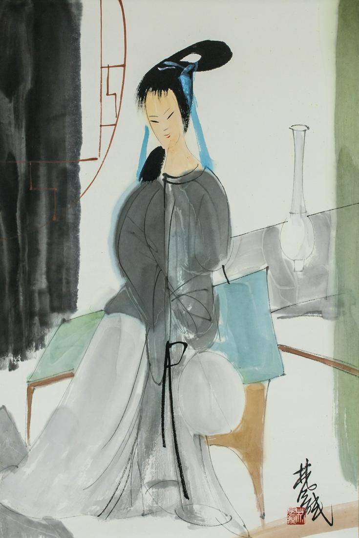 Lin Fengmian 1900-1991 Chinese Watercolor Beauty (1 of 5)
