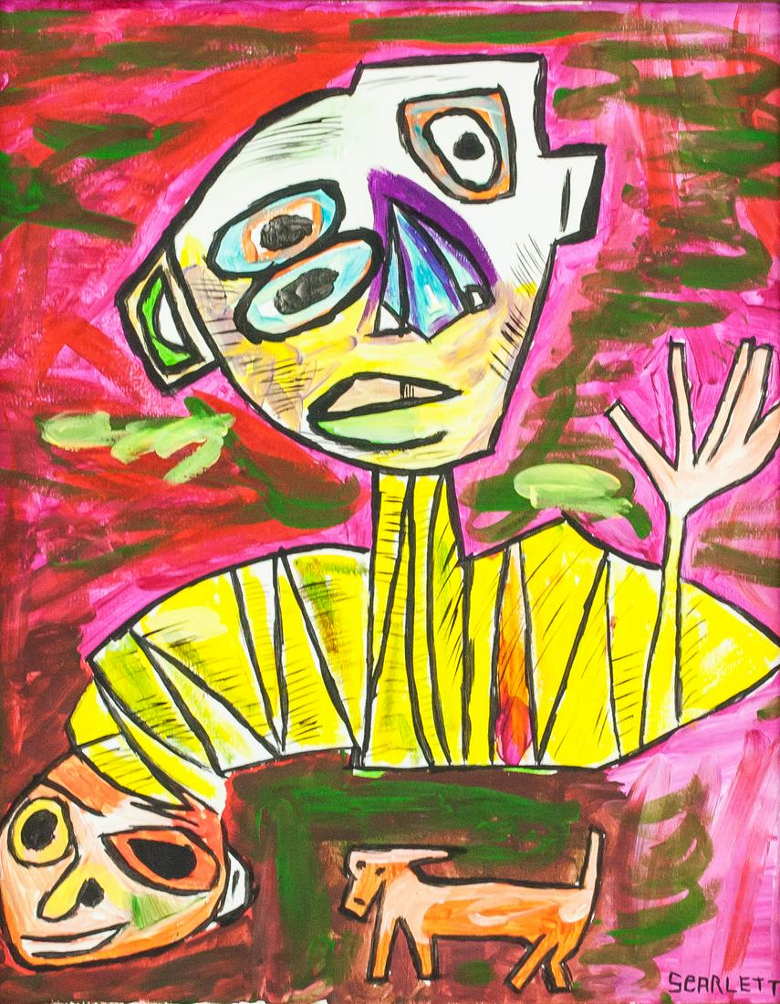 Rolph Scarlett American-Canadian Abstract OOC: Oil on canvas, framed. Featuring an abstract expressionist portrait. Signed SCARLETT on the lower right corner. Attributed to Rolph Scarlett (1889-1984, American-Canadian). 49 x 39 cm (19.25 x 15.5 in