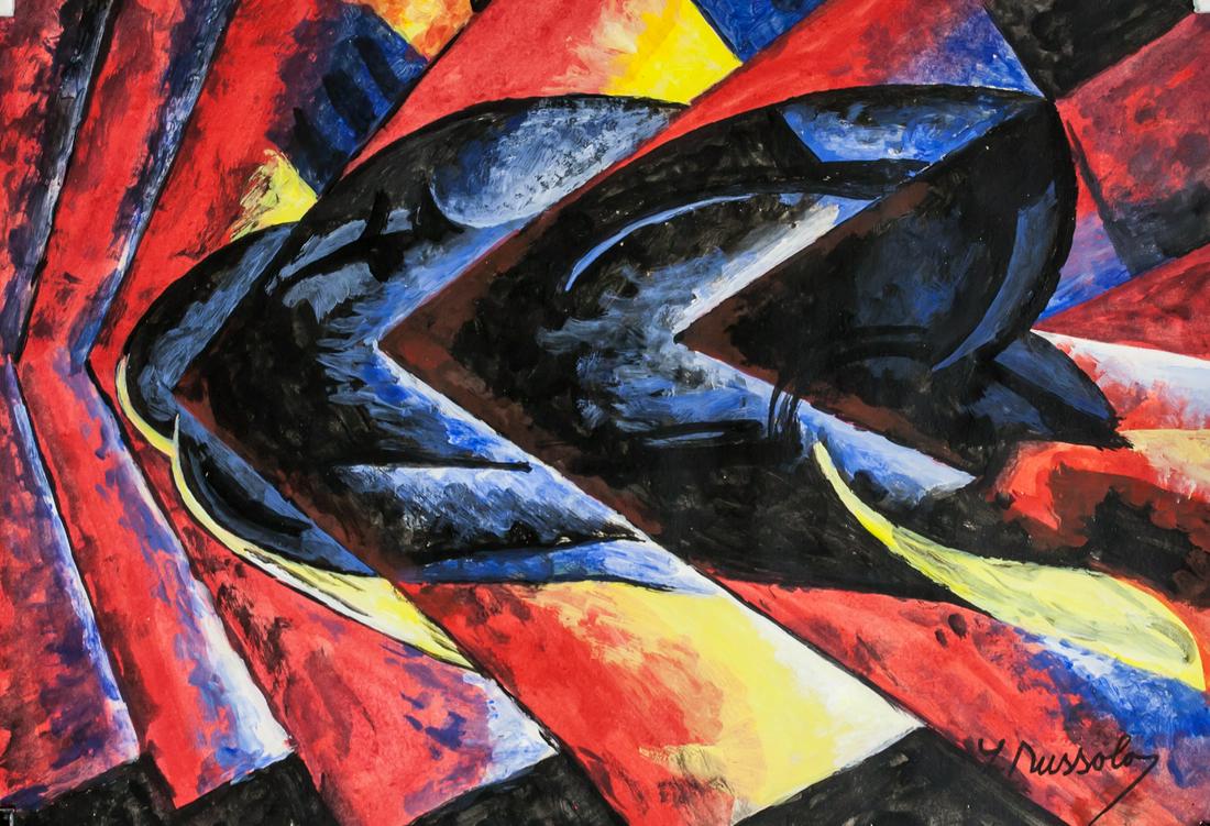 Luigi Russolo Italian Futurist Gouache on Paper: Gouache on paper. Featuring a futurist composition. Signed L. Russolo on the lower right corner. Inscribed on verso in pencil Luigi Russolo. Inscribed #39 and stamped faintly on verso. Attributed to L