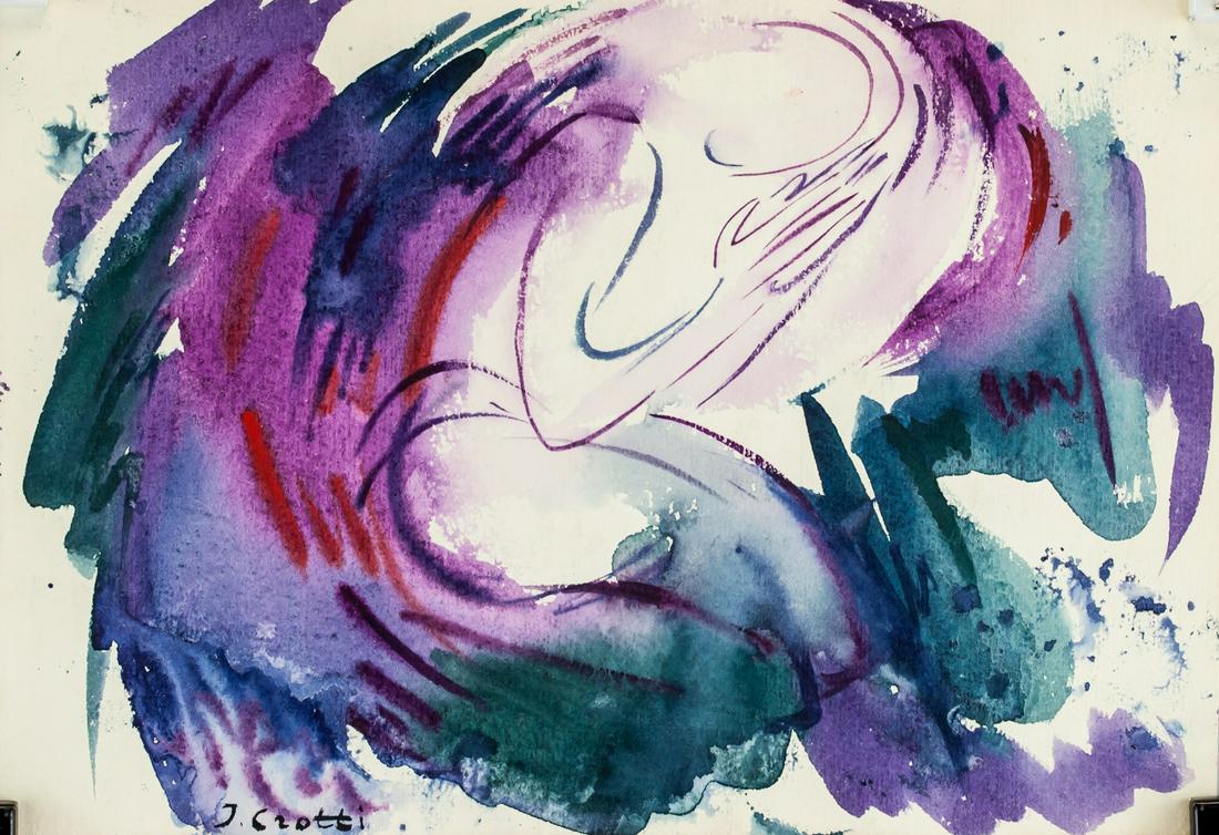 Jean Crotti French Dadaist Watercolor on Paper: Watercolor on paper. Featuring a portrait composition. Signed J. Crotti on the lower left corner. Attributed to Jean Crotti (1878-1958, French). 20.5 x 29.5 cm (8.1 x 11.6 inches). PROVENANCE: This lo