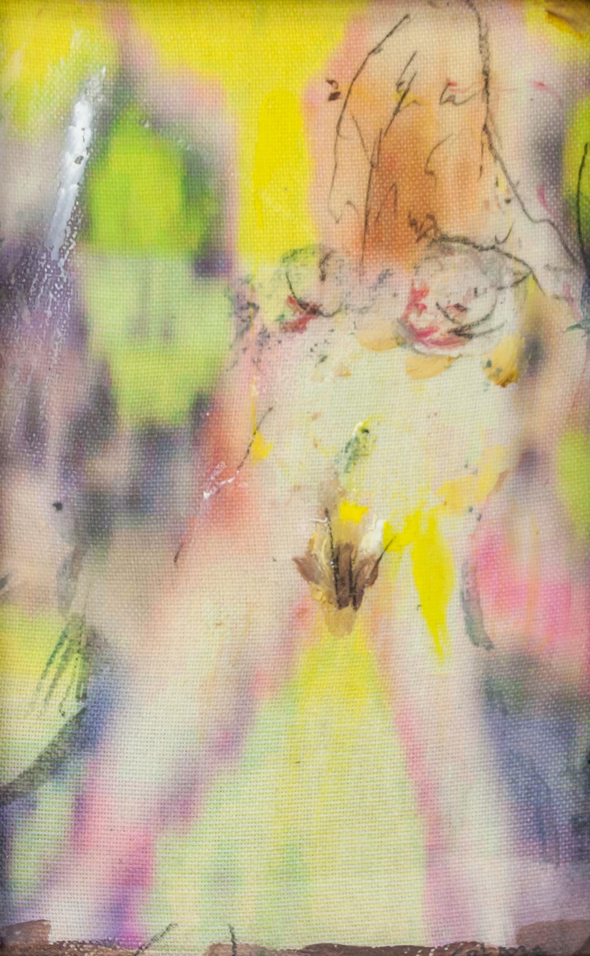 Antonio Corpora Italian Tachisme Mixed Media Board: Mixed media on board, framed. Featuring a nude portrait. Signed Corpora on the lower right corner. Attributed to Antonio Corpora (1909-2004, Italian) on the lower right corner. 27 x 17 cm (10.6 x 6.7