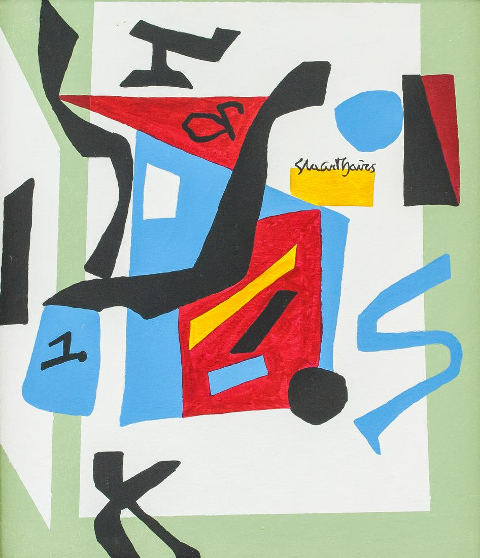 Stuart Davis American Abstract Oil on Canvas: Oil on canvas. Featuring an abstract composition. Signed Stuart Davis near upper mid. Attributed to Stuart Davis (1892-1964, American). 38 x 33 cm (15 x 13 inches). Framed size: 48 x 43 cm (18.5 x 17